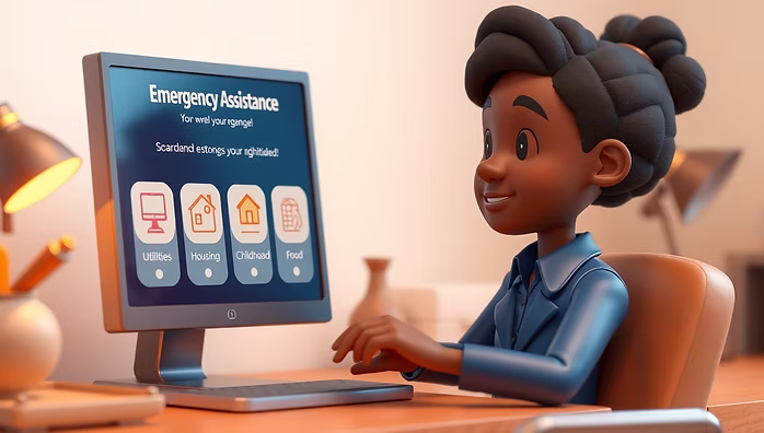 3D-rendered digital illustration a diverse individual searches for emergency assistance on